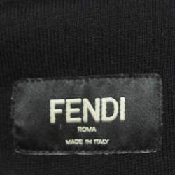 مملوكة مسبقًا Fendi Black Logo Embroidered Cotton & Cashmere Hoodie L