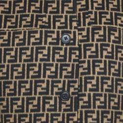 Pre Owned Fendi Black/Brown All-Over Logo Fleece Wool Reversible Coat M