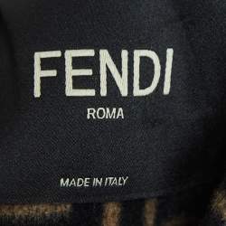 Pre Owned Fendi Black/Brown All-Over Logo Fleece Wool Reversible Coat M