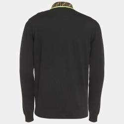 Pre Owned Fendi Black Wool Logo Neck Detail Jumper M
