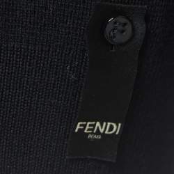 Pre Owned Fendi Black Wool Logo Fur Pocket Detail Pullover L