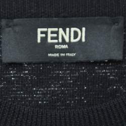 Pre Owned Fendi Black Wool Logo Fur Pocket Detail Pullover L