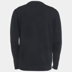 Pre Owned Fendi Black Wool Logo Fur Pocket Detail Pullover L