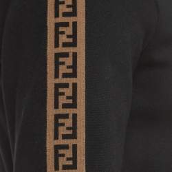 Fendi Black Knit Side Logo Tape Zip Front Jacket XS