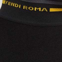 Pre Owned Fendi Black Logo Motif Fleece Wool Turtle Neck Pullover L