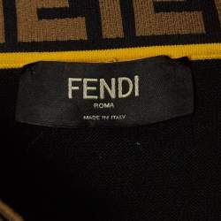 Pre Owned Fendi Black Logo Motif Wool Turtle Neck Pullover M