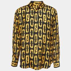 Fendi Black/Yellow Logo Print Silk Full Sleeve Shirt L
