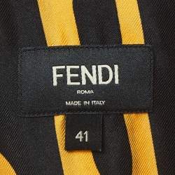 Fendi Black/Yellow Logo Print Silk Full Sleeve Shirt L