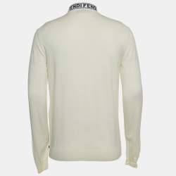 Pre Owned Fendi Ivory White Wool High Neck Jumper L