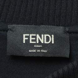 Fendi Black Shearling Pocket Detail Crew Neck Sweater S