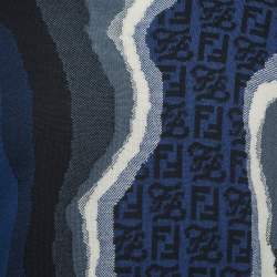 Pre Owned Fendi Blue Earth Intarsia Cotton Knit Crew Neck Sweatshirt L