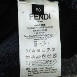Pre Owned Fendi Blue Earth Intarsia Cotton Knit Crew Neck Sweatshirt L