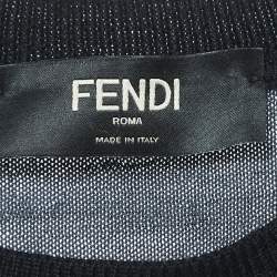Pre Owned Fendi Blue Earth Intarsia Cotton Knit Crew Neck Sweatshirt L