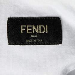 Fendi White Bag Bugs Appliqued Cotton Zip Detail T-Shirt M