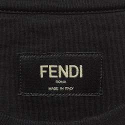 Pre Owned Fendi Black Logo Embossed Cotton Crew Neck T-Shirt M