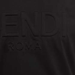 Pre Owned Fendi Black Logo Embossed Cotton Crew Neck T-Shirt M