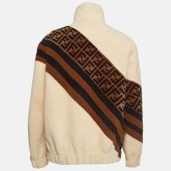Fendi Cream Monogram Print Wool Shearling Jacket M