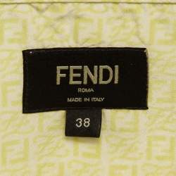 Pre Owned Fendi Yellow Zucca Print Silk Short Sleeve Shirt M