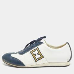 Fendi Blue/White Leather FF Logo Low Top Sneakers Size 44