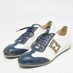 Fendi Blue/White Leather FF Logo Low Top Sneakers Size 44