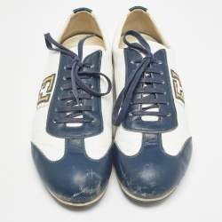 Fendi Blue/White Leather FF Logo Low Top Sneakers Size 44