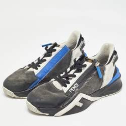 Fendi Black/Blue Leather and Mesh Flow Low Top Sneakers Size 42