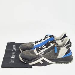 Fendi Black/Blue Leather and Mesh Flow Low Top Sneakers Size 42