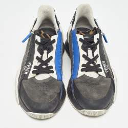 Fendi Black/Blue Leather and Mesh Flow Low Top Sneakers Size 42