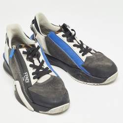 Fendi Black/Blue Leather and Mesh Flow Low Top Sneakers Size 42