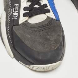 Fendi Black/Blue Leather and Mesh Flow Low Top Sneakers Size 42