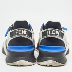 Fendi Black/Blue Leather and Mesh Flow Low Top Sneakers Size 42