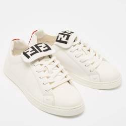 Fendi White Leather And Fabric Low Top Sneakers Size 40
