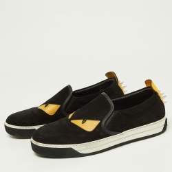 Fendi Black/Yellow Suede and Leather Monster Eye Slip On Sneakers Size 41