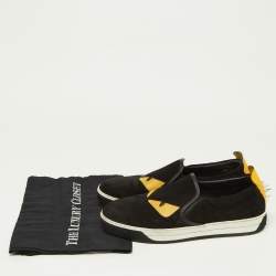Fendi Black/Yellow Suede and Leather Monster Eye Slip On Sneakers Size 41
