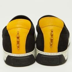 Fendi Black/Yellow Suede and Leather Monster Eye Slip On Sneakers Size 41