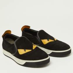 Fendi Black/Yellow Suede and Leather Monster Eye Slip On Sneakers Size 41