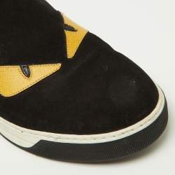 Fendi Black/Yellow Suede and Leather Monster Eye Slip On Sneakers Size 41