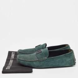 Fendi Dark Green Suede FF Slip On Loafers Size 44