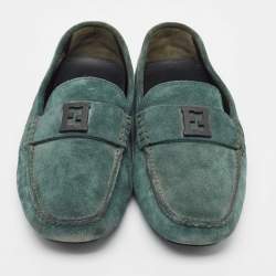 Fendi Dark Green Suede FF Slip On Loafers Size 44