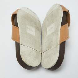 Pre Owned Fendi Brown/Beige Crisscross Leather Flat Slides Size 41