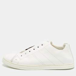 Fendi White/Brown Leather and Zucca Elastic Band Slip On Sneakers Size 44