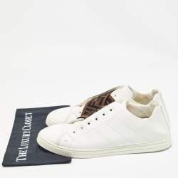 Fendi White/Brown Leather and Zucca Elastic Band Slip On Sneakers Size 44