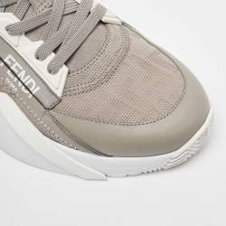 Fendi Grey Leather and  Zucca Canvas Flow Sneakers Size 42