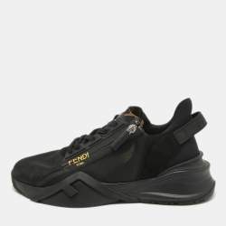 Fendi Black Suede and Mesh Flow Low Top Sneakers Size 42
