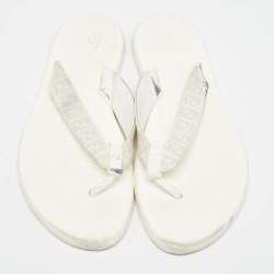 Fendi White Zucca Coated Canvas Thong Sandals Size  45