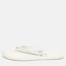 Fendi White Zucca Coated Canvas Thong Sandals Size  45