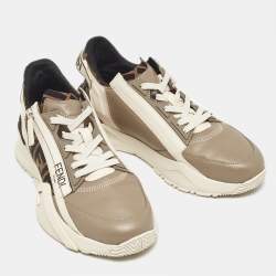 Pre Owned Fendi Multicolor Canvas and Leather Flow Lace Up Sneakers Size 40