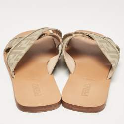 Fendi Beige FF Canvas Crisscross Flat Slides Size 43