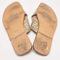 Fendi Beige FF Canvas Crisscross Flat Slides Size 43