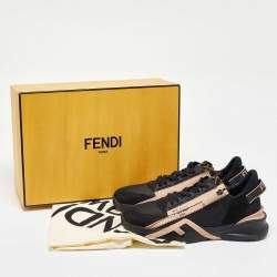 Fendi Black/Beige Suede and Mesh Flow Low Top Sneakers Size 40